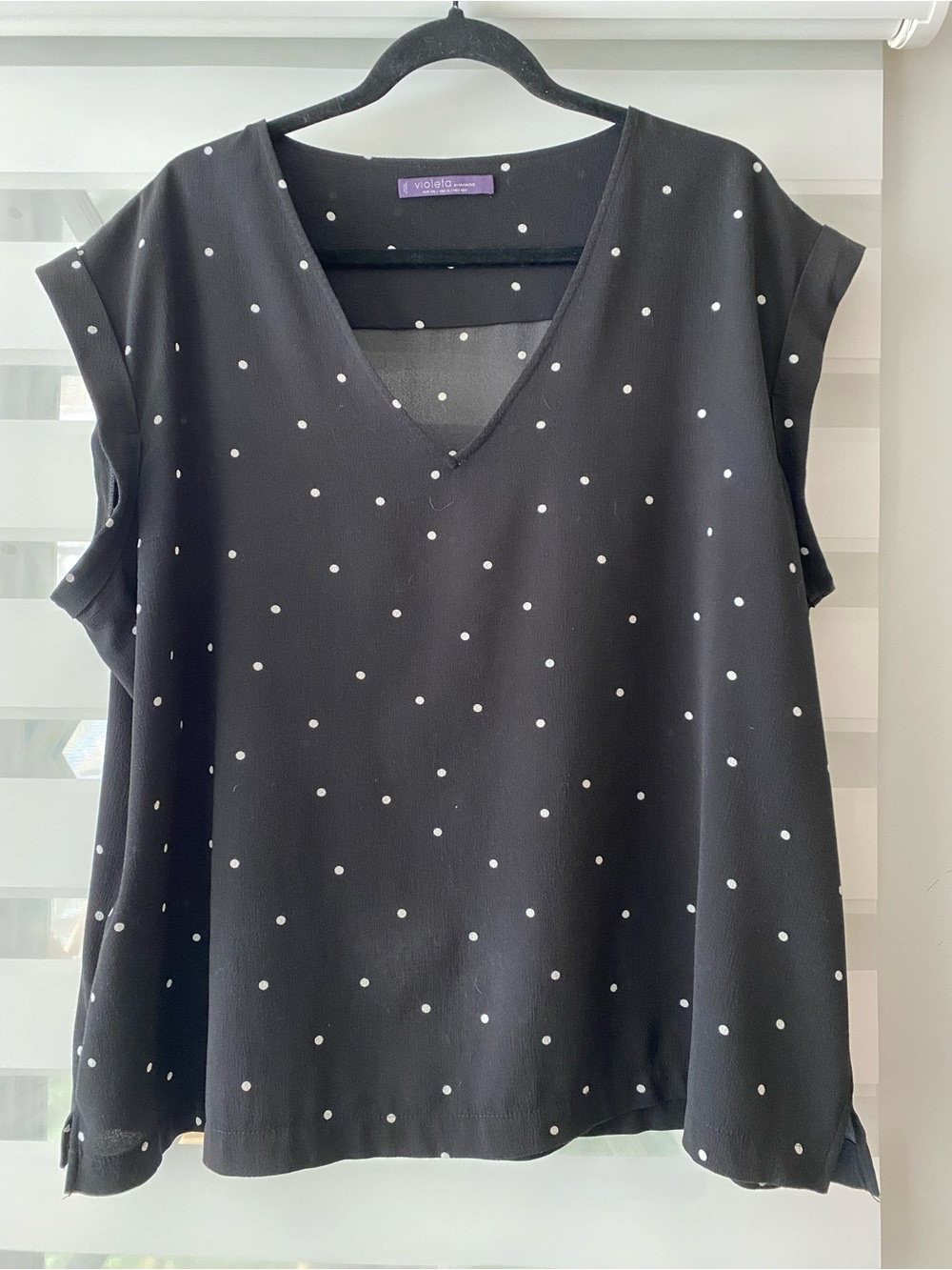 Black Polka Dot V-Neck Women's Top XL-XXL-1X